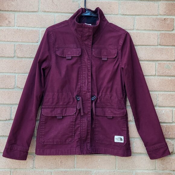 The North Face Women’s Small Maroon Anorak Utility Jacket Plaid Lined - Picture 1 of 10